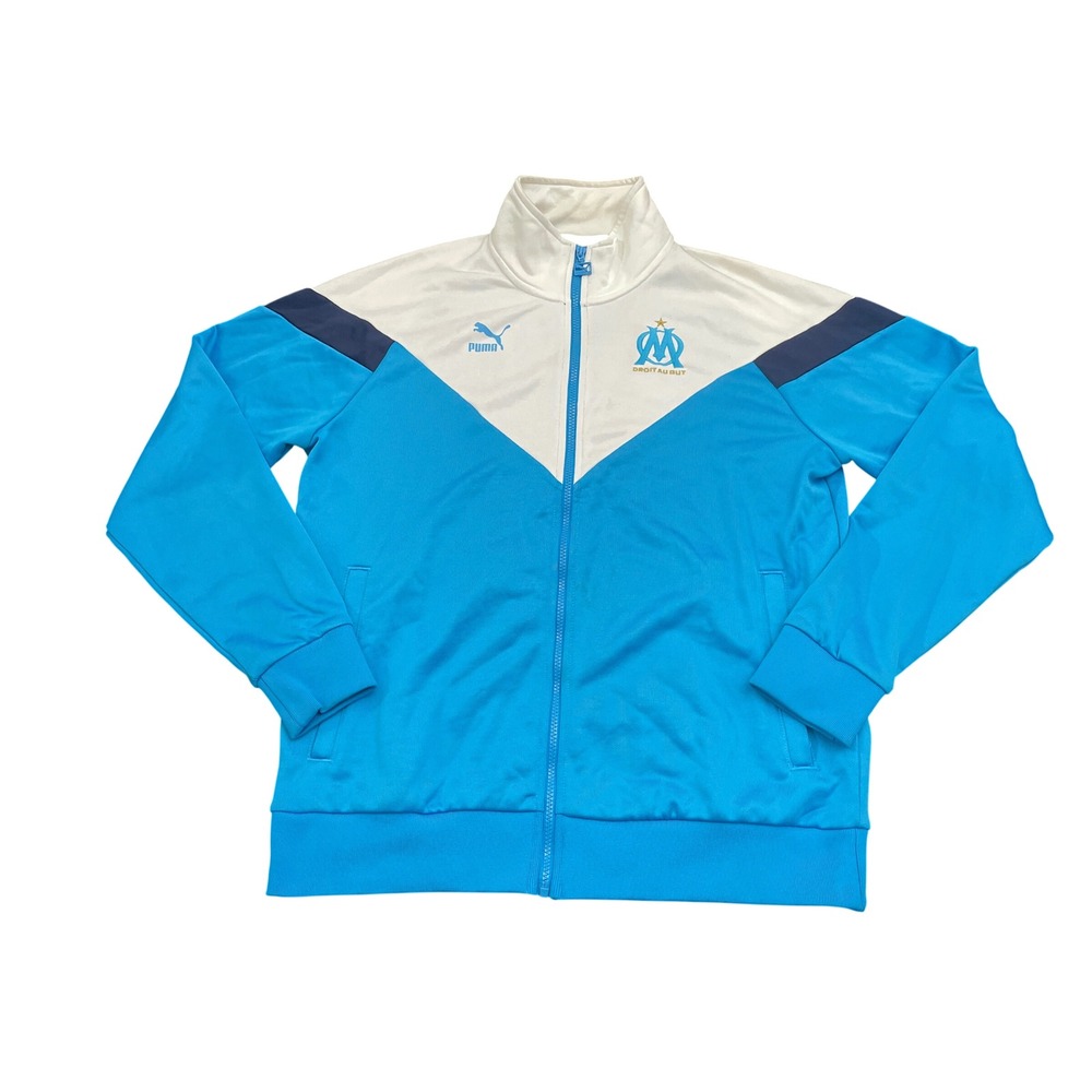 Olympique Marseille Puma Full Zip Track Jacket Men's Large Blue White Soccer